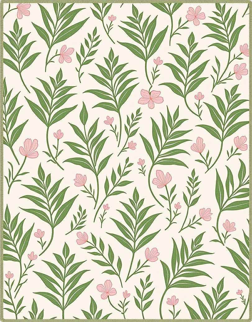Cream Pink Floral Leafy Branch Arrangement Rug