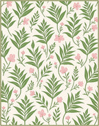 Cream Pink Floral Leafy Branch Arrangement Rug