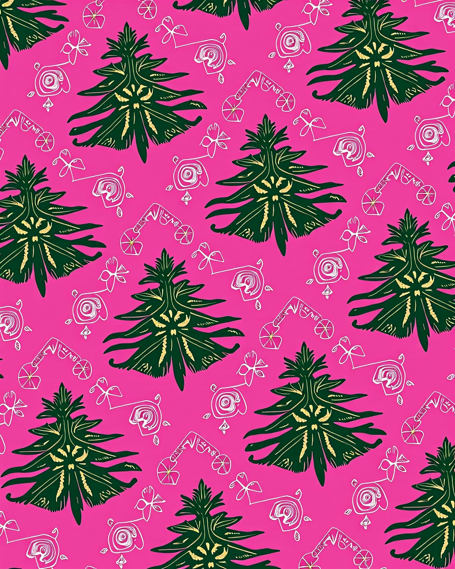 Whimsical Pink Christmas Tree Garland Rug