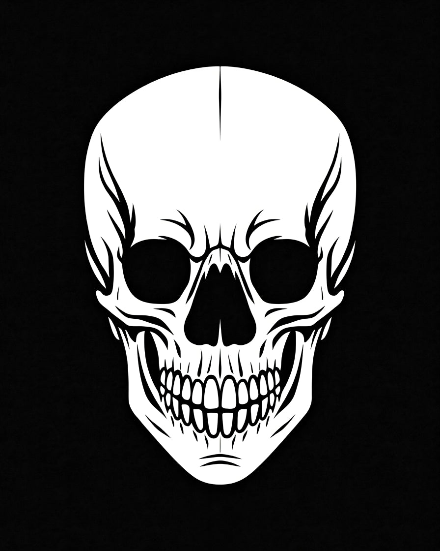 Classic White Skull Black Graphic Rug