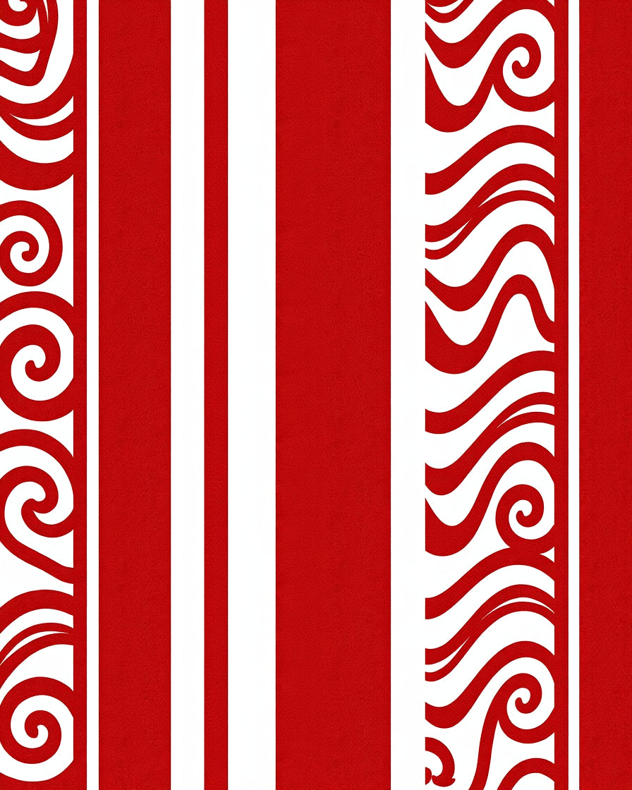 Bold Red White Striped Swirl Rug