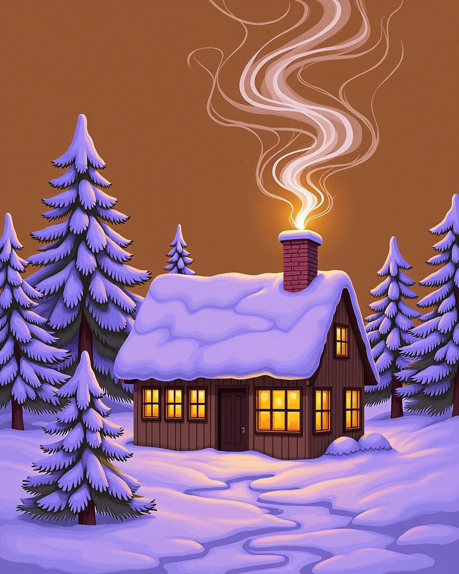 Cozy Winter Cabin Snowy Pine Forest Rug