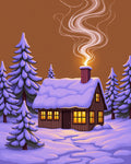 Cozy Winter Cabin Snowy Pine Forest Rug