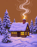 Cozy Winter Cabin Snowy Pine Forest Rug