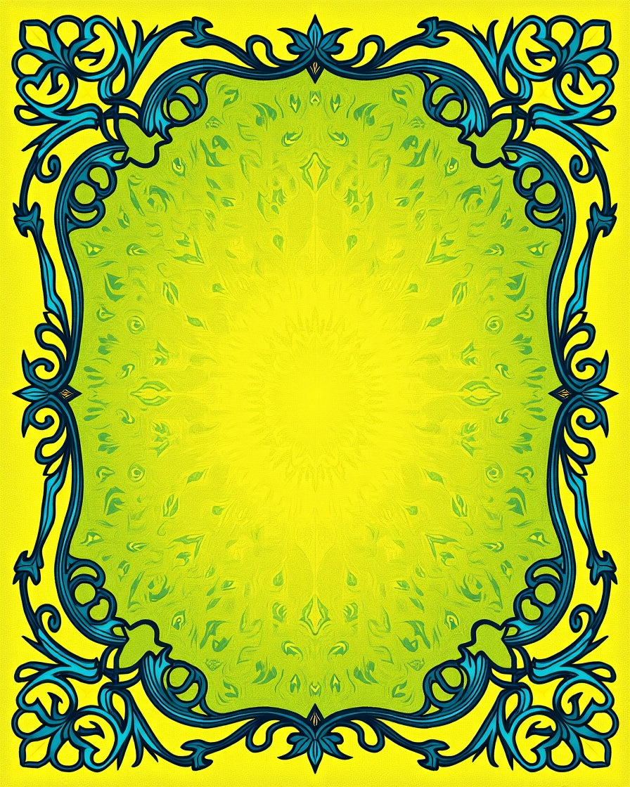 Vivid Yellow Blue Swirling Ornate Rug