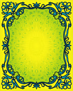 Vivid Yellow Blue Swirling Ornate Rug