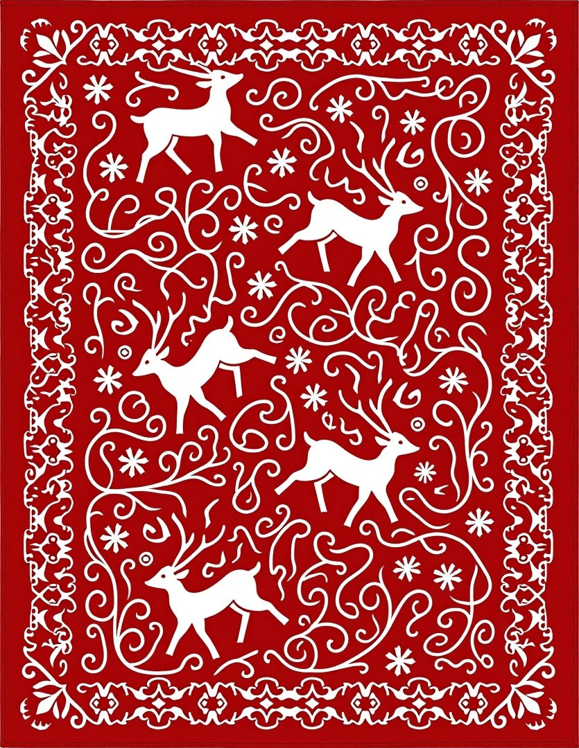 Crimson White Antlered Woodland Scene Rug