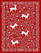 Crimson White Antlered Woodland Scene Rug