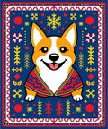 Cute Corgi In Festive Red Winter Rug