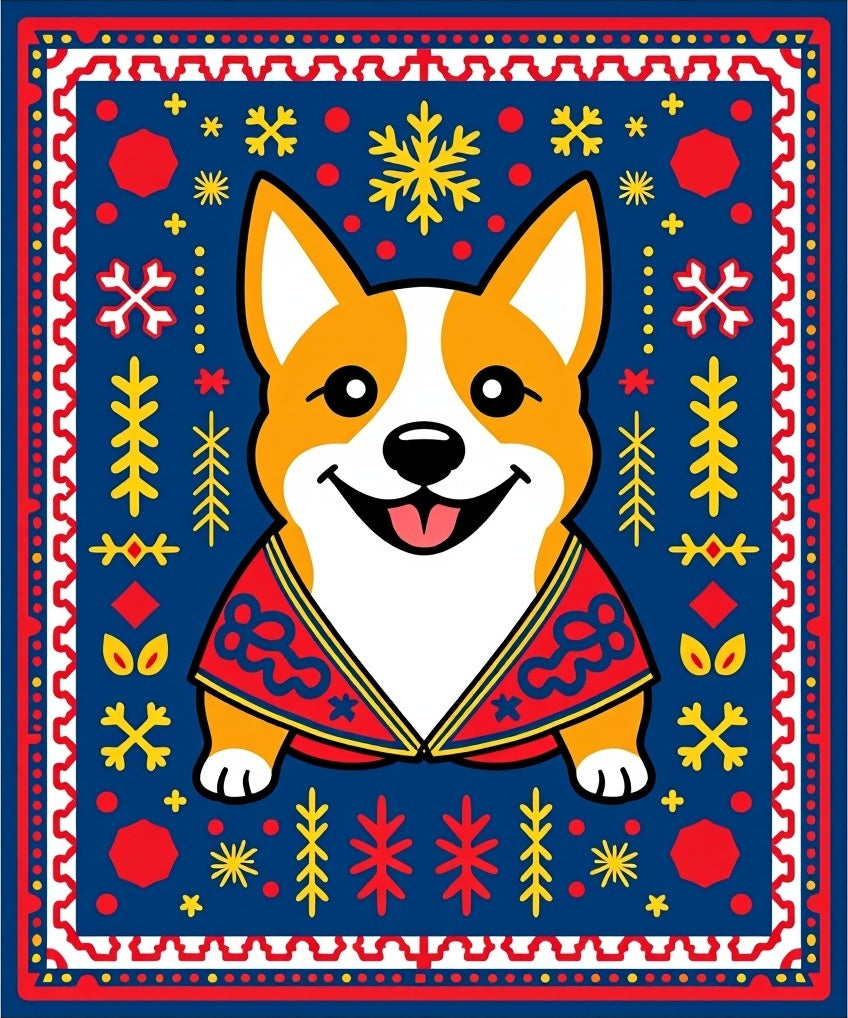 Cute Corgi In Festive Red Winter Rug