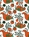 Whimsical Orange Bird Botanical Folk Rug