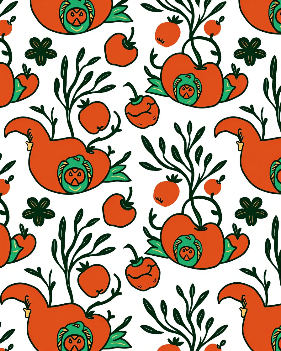 Whimsical Orange Bird Botanical Folk Rug