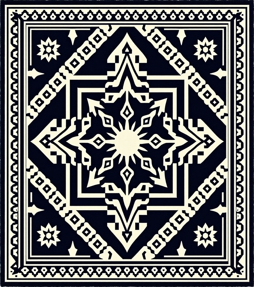 Geometric Black Cream Sunburst Medallion Rug