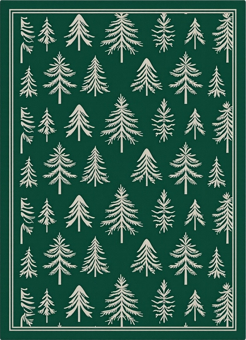 Green Woodland Pine Tree Collection Rug