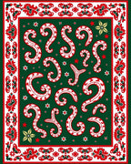 Green White Red Festive Swirls Border Rug