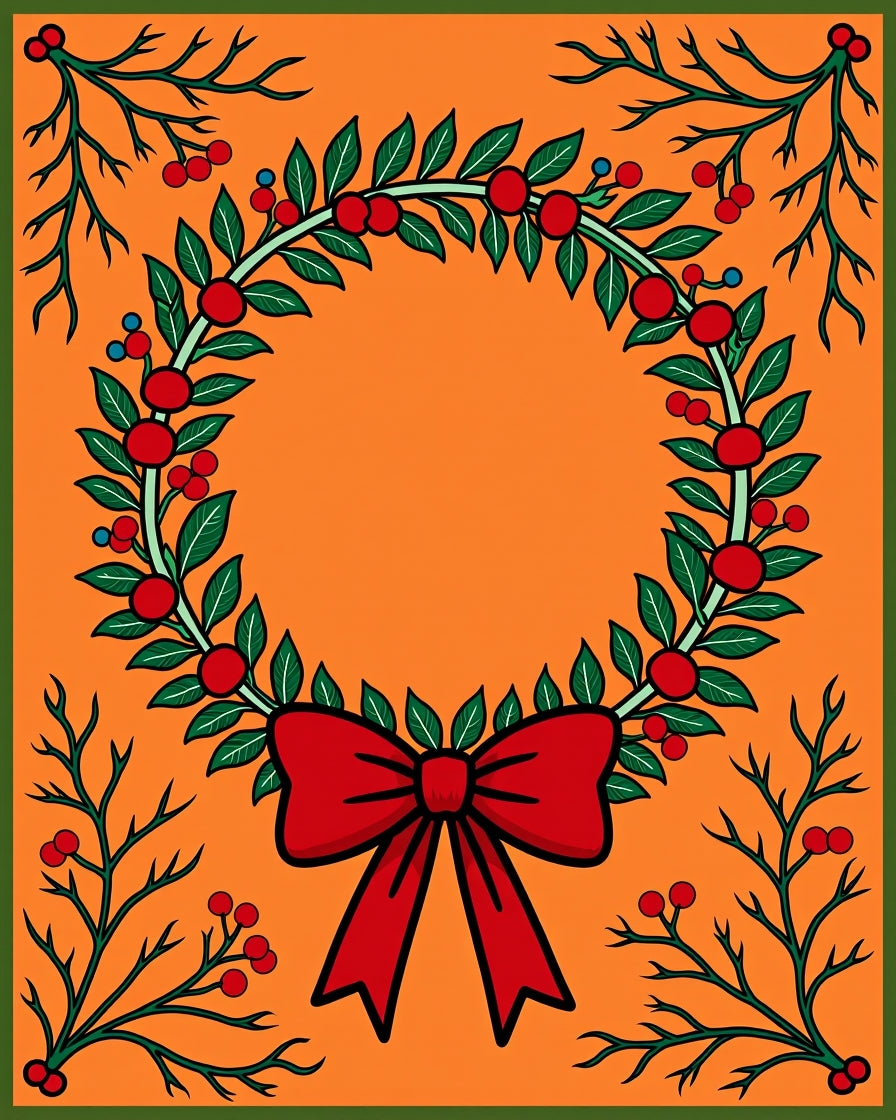 Festive Holiday Wreath Red Bow Rug