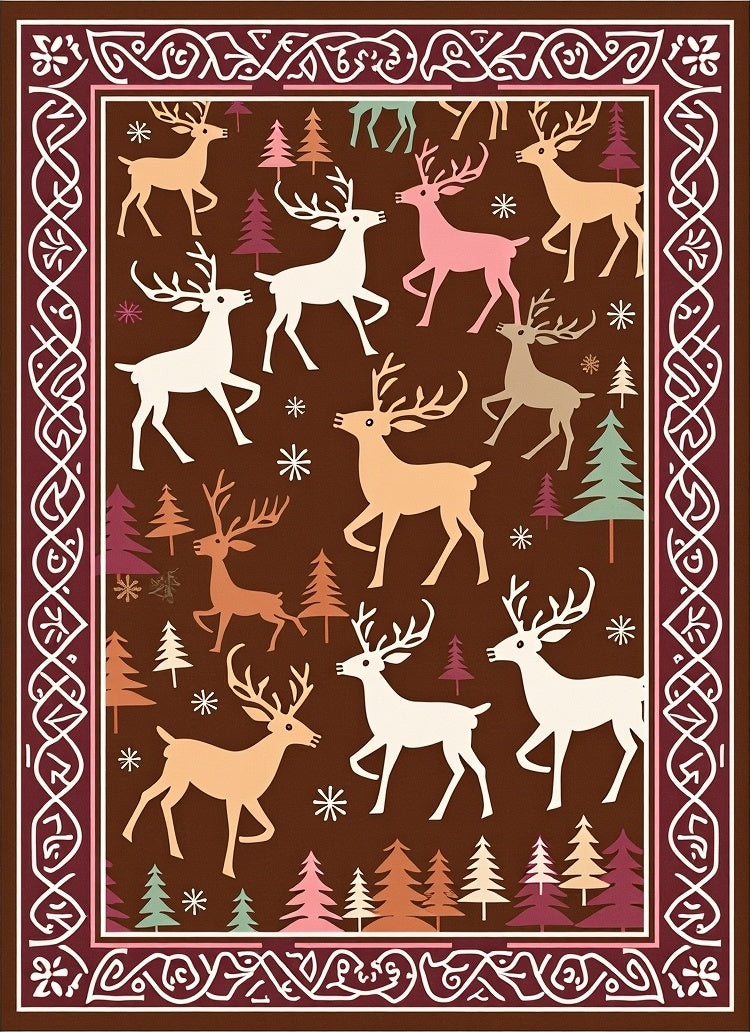 Woodland Reindeer Forest Border Rug