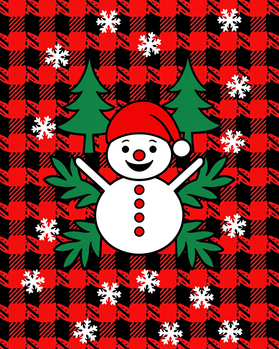 Red Black Buffalo Plaid Snowman Snowflakes Rug
