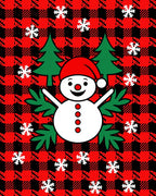 Red Black Buffalo Plaid Snowman Snowflakes Rug