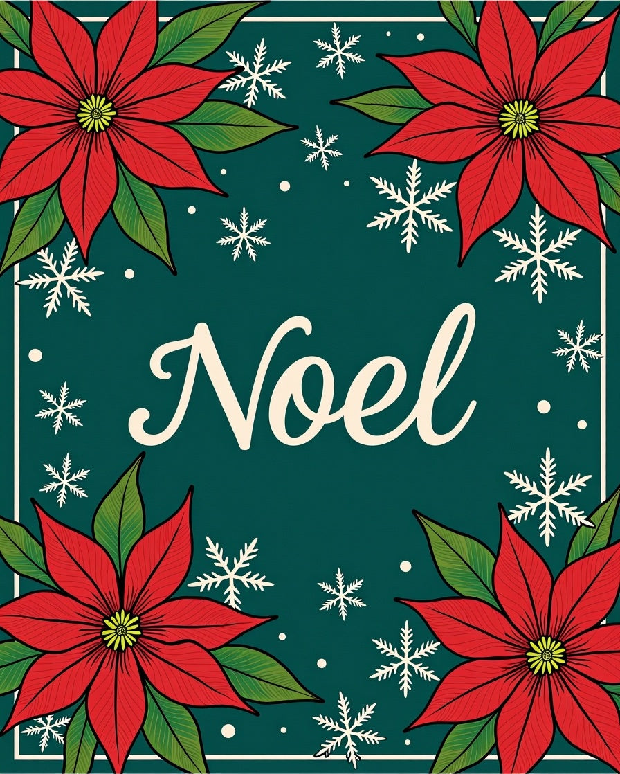 Red Poinsettia Snowflakes Noel Rug