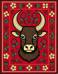 Crimson Bull Floral Border Rug