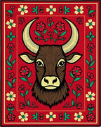 Crimson Bull Floral Border Rug