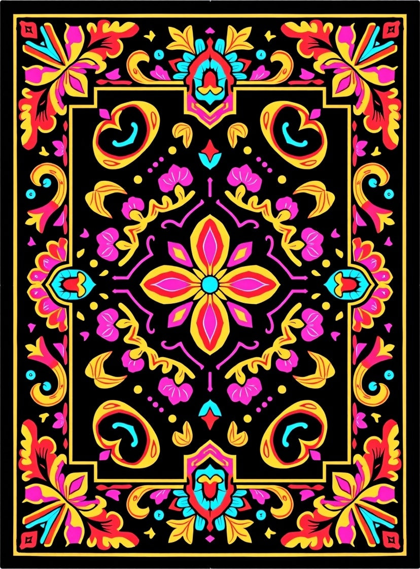 Vibrant Floral Frame Black Rug