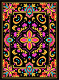 Vibrant Floral Frame Black Rug