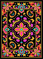 Vibrant Floral Frame Black Rug