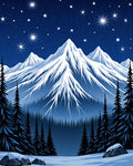 Midnight Blue Snowy Mountains Starry Night Rug