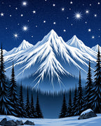 Midnight Blue Snowy Mountains Starry Night Rug