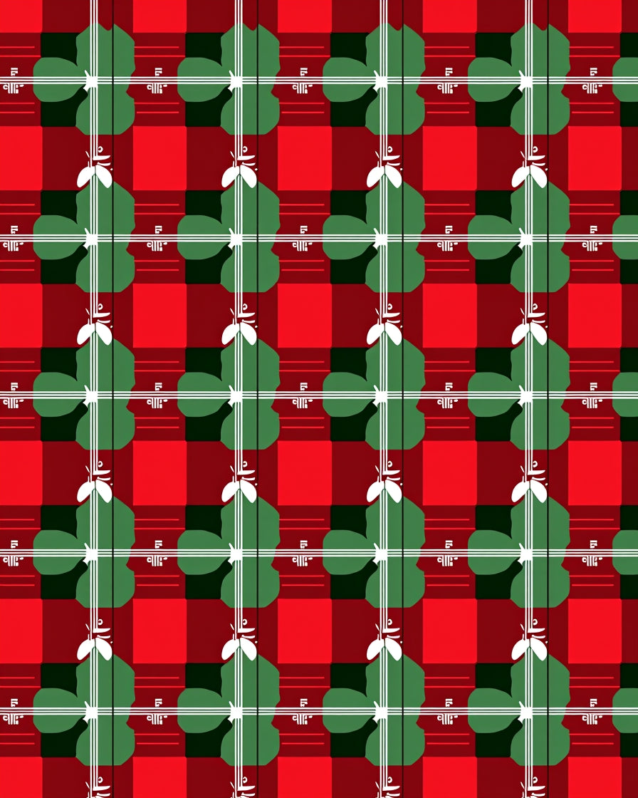 Red Green White Plaid Clover Tile Rug