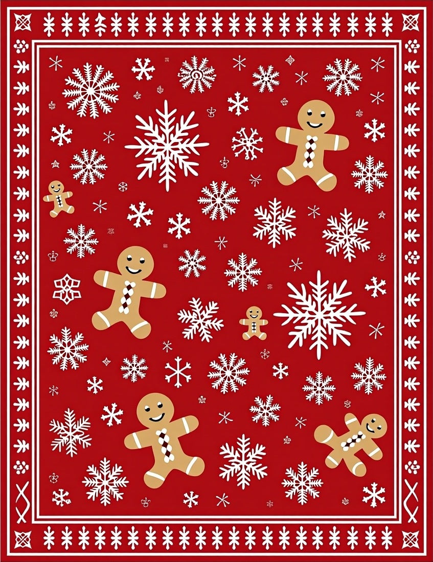 Red Gingerbread Snowflake Christmas Rug