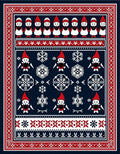 Navy Red White Gnome Snowflakes Nordic Rug