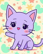 Whimsical Lilac Cat Starry Background Rug