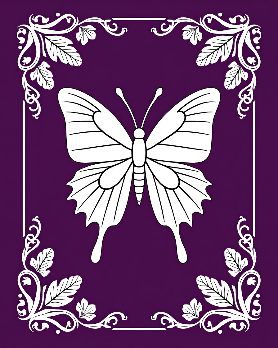 Purple White Butterfly Floral Frame Rug