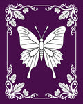Purple White Butterfly Floral Frame Rug