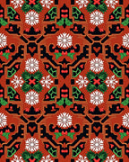 Ornate Red White Holly Floral Rug