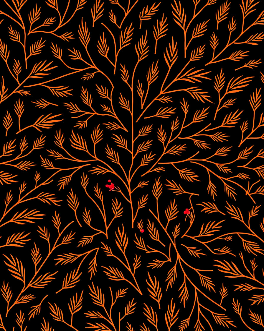 Orange Branches with Red Berries Rug