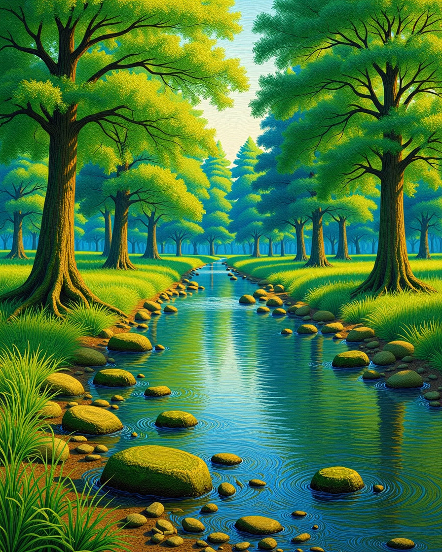 Verdant Forest Stream With Mossy Rocks Rug