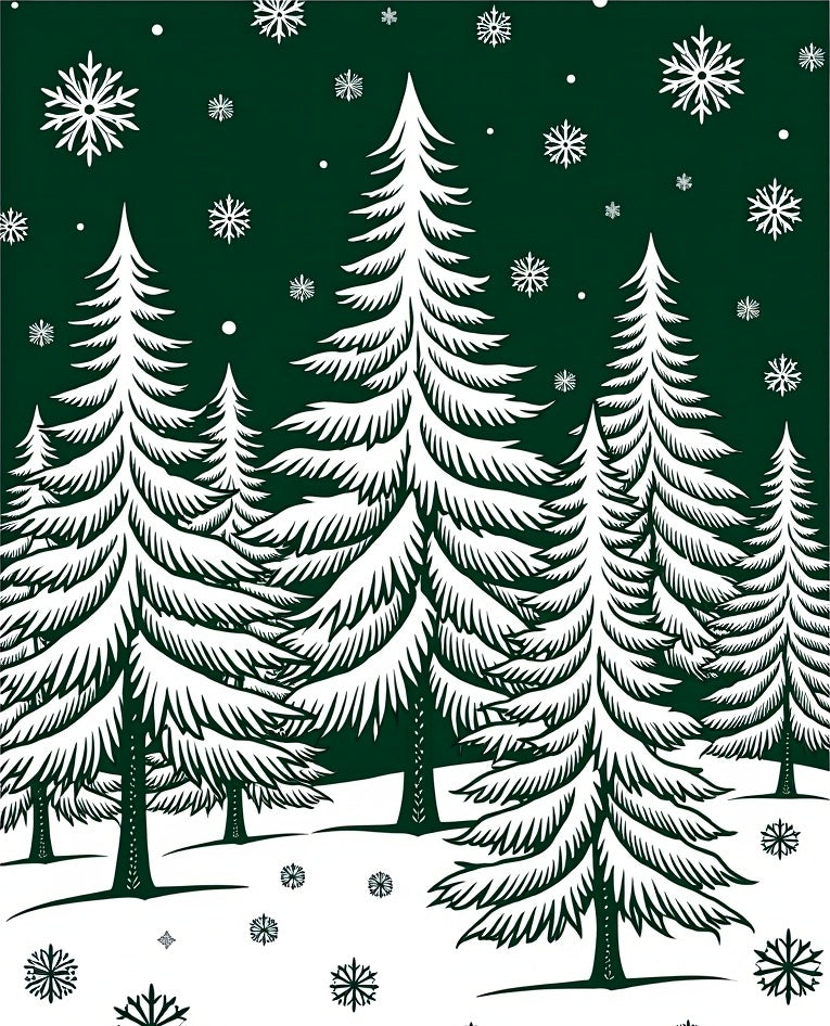Evergreen Forest Snowflake Winter Scene Rug