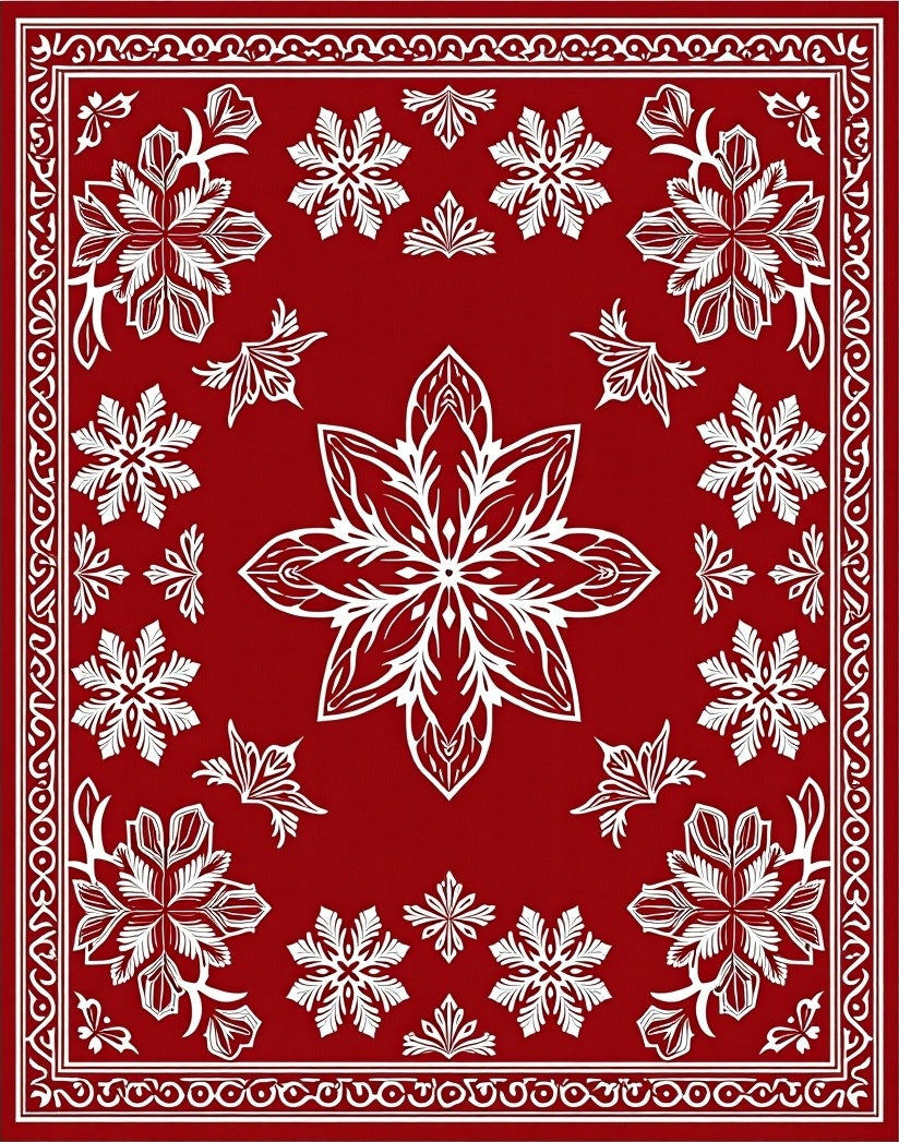 Crimson White Floral Medallion Relief Rug