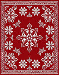 Crimson White Floral Medallion Relief Rug