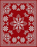Crimson White Floral Medallion Relief Rug