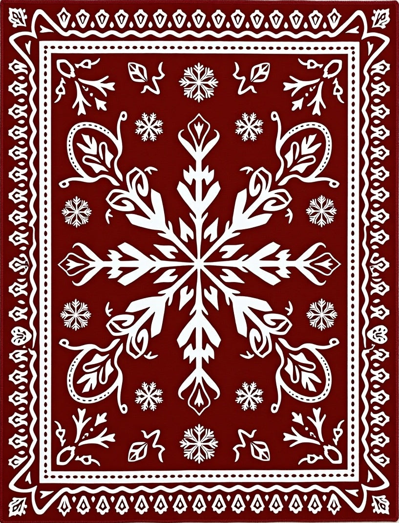 Burgundy Snowflake Floral Border Rug