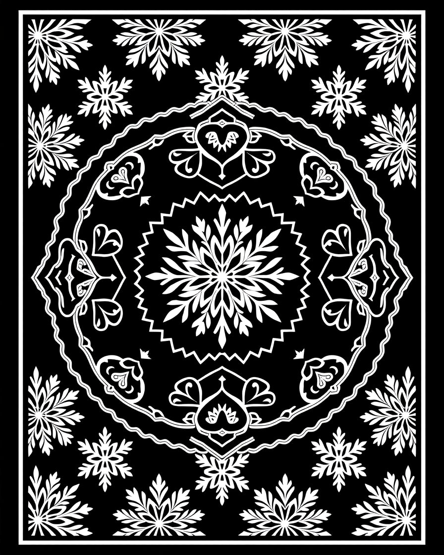 Elegant Black White Floral Medallion Rug