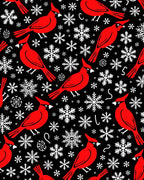Red Cardinal Snowflakes Black Background Rug