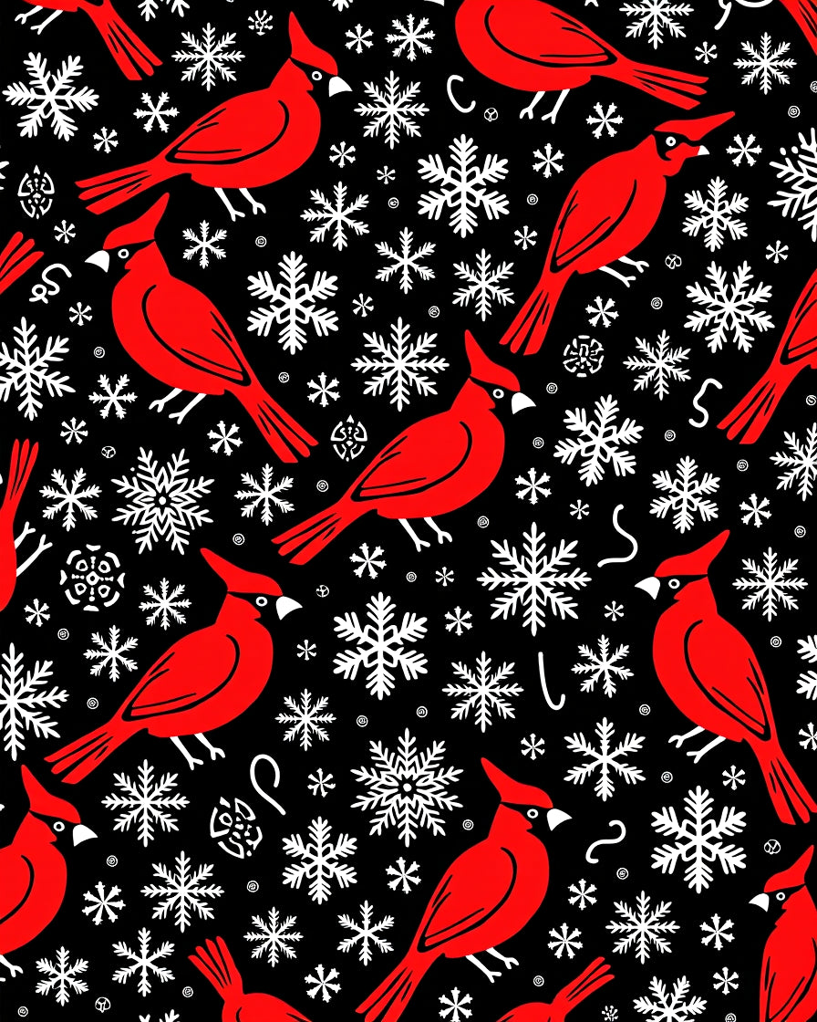 Red Cardinal Snowflakes Black Background Rug