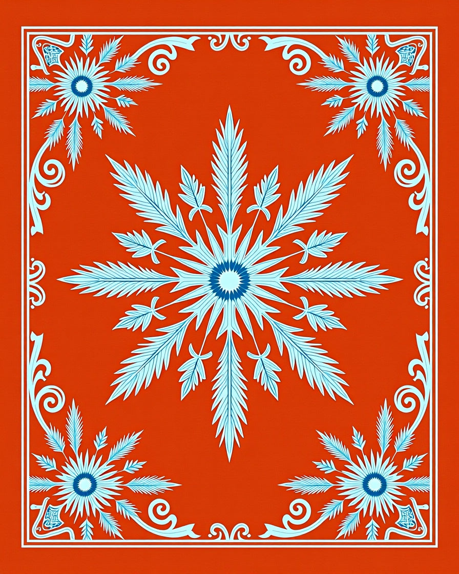 Orange Blue Feathered Floral Medallion Rug