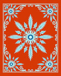 Orange Blue Feathered Floral Medallion Rug